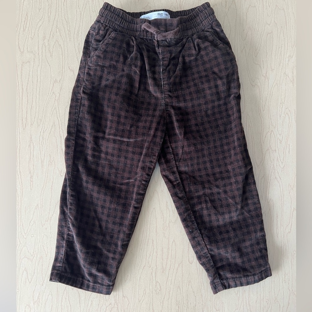 Zara Black & Brown Checkered Velvet Pants 18-24 Months